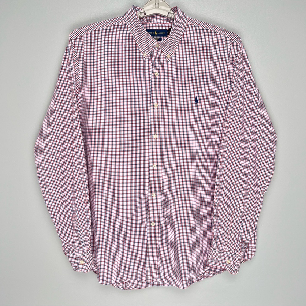 Ralph Lauren Shirt Mens Plaid Size XXL Long Sleeve Button Down Red Blue Logo